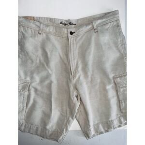 TOMMY BAHAMA INDIGO PALMS OATMEAL BEIGE LINEN COTTON CARGO SHORTS SIZE 40